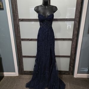 Sherri Hill Navy Blue Corset Lace Prom Dress #55467